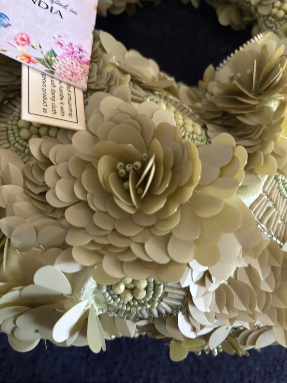 Handcrafted Olive Green Floral Embellished Clutch - NWT From India To You